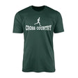 basic cross country with cross country runner icon on a mens t-shirt with a white graphic