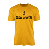 basic cross country with cross country runner icon on a mens t-shirt with a black graphic