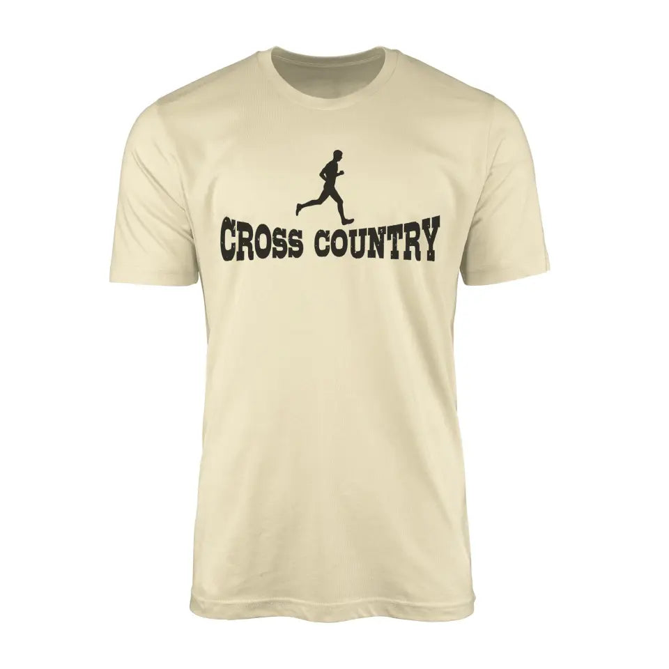 basic cross country with cross country runner icon on a mens t-shirt with a black graphic