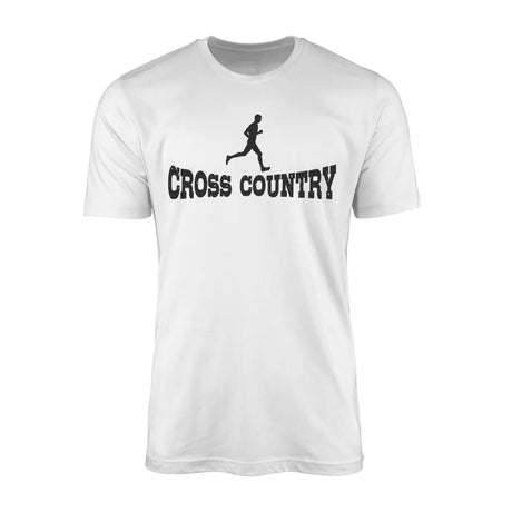 basic cross country with cross country runner icon on a mens t-shirt with a black graphic