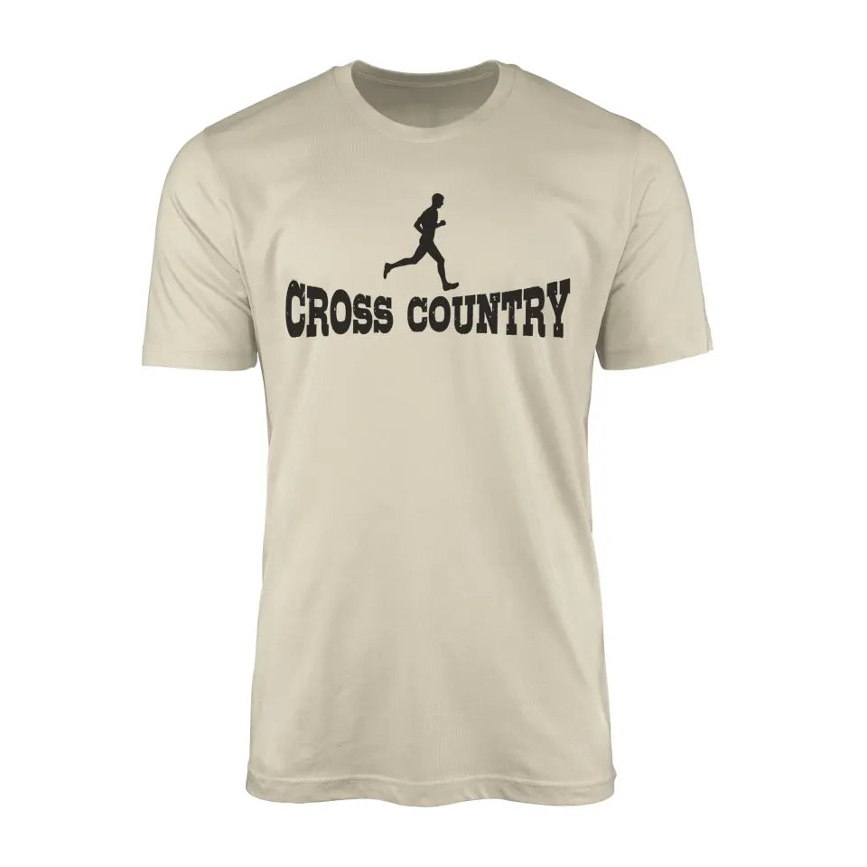 basic cross country with cross country runner icon on a mens t-shirt with a black graphic