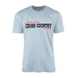 custom cross country mascot and cross country runner name on a mens t-shirt with a black graphic