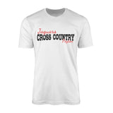 custom cross country mascot and cross country runner name on a mens t-shirt with a black graphic