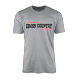 custom cross country mascot and cross country runner name on a mens t-shirt with a black graphic