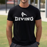 basic diving with diver icon on a mens t-shirt with a white graphic