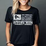 diving mom horizontal flag on a unisex t-shirt with a white graphic