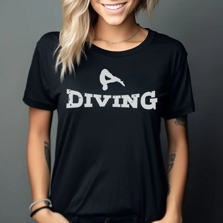 basic diving with diver icon on a unisex t-shirt with a white graphic