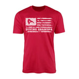 diving grandpa horizontal flag on a mens t-shirt with a white graphic