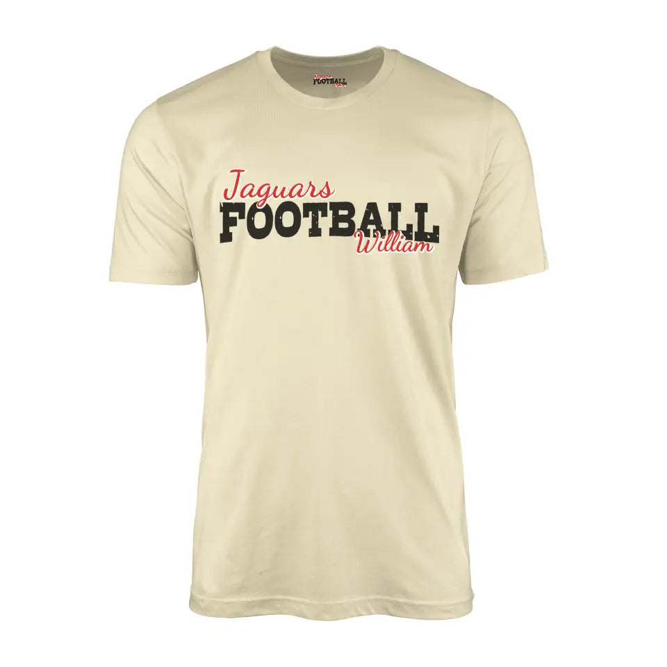 custom football mascot and football player name on a mens t-shirt with a black graphic