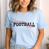 custom football mascot and football player name on a unisex t-shirt with a black graphic