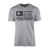 diving grandpa horizontal flag on a mens t-shirt with a black graphic