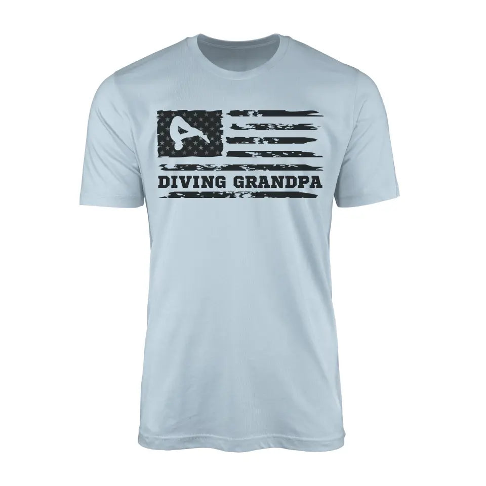 diving grandpa horizontal flag on a mens t-shirt with a black graphic