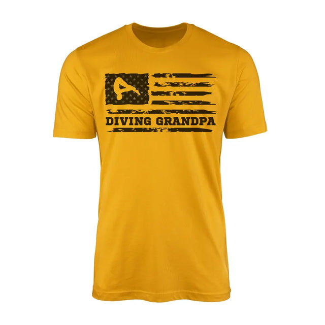 diving grandpa horizontal flag on a mens t-shirt with a black graphic