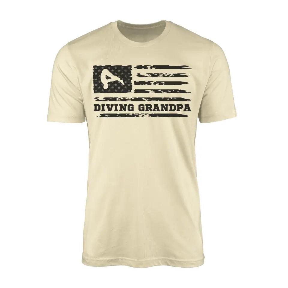 diving grandpa horizontal flag on a mens t-shirt with a black graphic