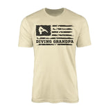 diving grandpa horizontal flag on a mens t-shirt with a black graphic