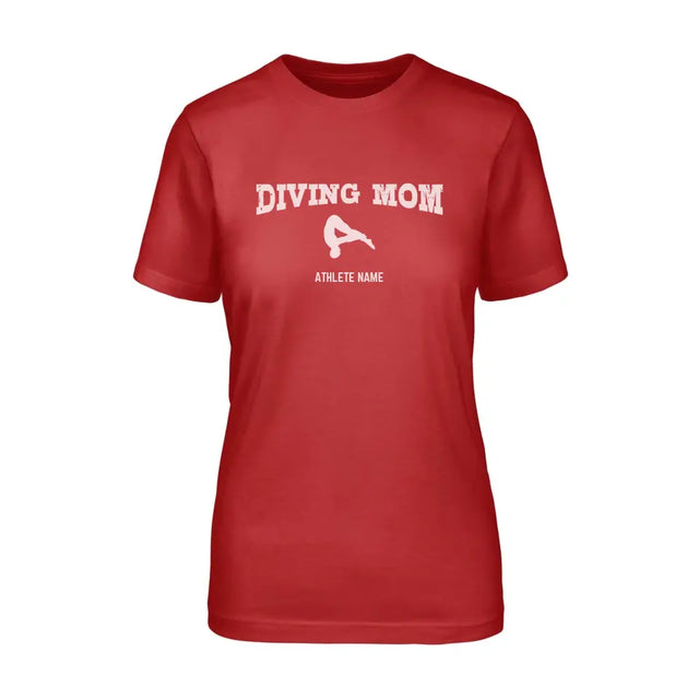 diving mom with diver icon and diver name on a unisex t-shirt with a white graphic