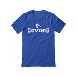 basic diving with diver icon on a unisex t-shirt with a white graphic