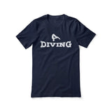 basic diving with diver icon on a unisex t-shirt with a white graphic