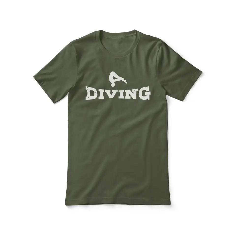 basic diving with diver icon on a unisex t-shirt with a white graphic