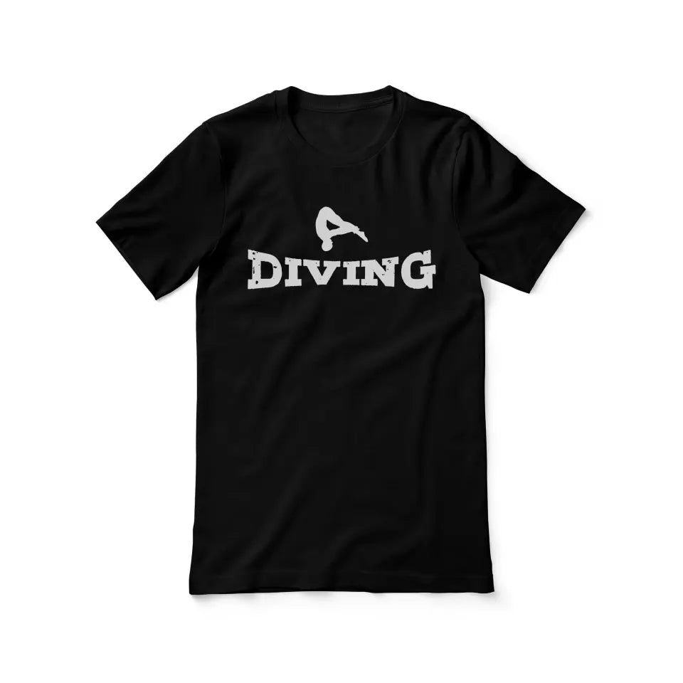 basic diving with diver icon on a unisex t-shirt with a white graphic