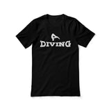 basic diving with diver icon on a unisex t-shirt with a white graphic