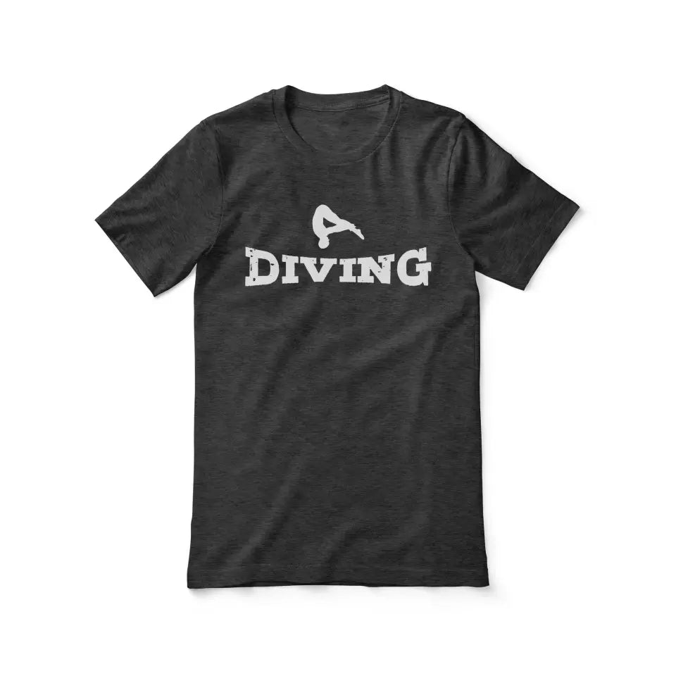 basic diving with diver icon on a unisex t-shirt with a white graphic