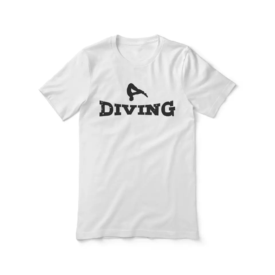 basic diving with diver icon on a unisex t-shirt with a black graphic