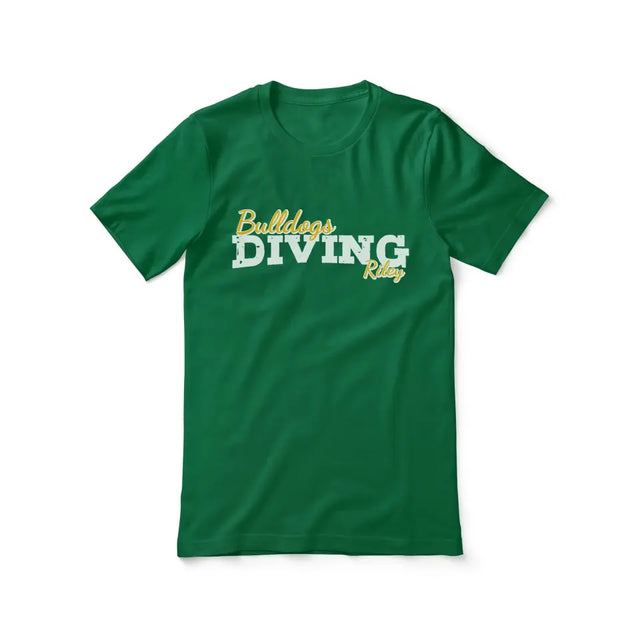 custom diving mascot and diver name on a unisex t-shirt with a white graphic