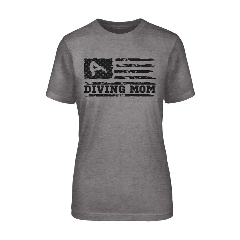 diving mom horizontal flag on a unisex t-shirt with a black graphic