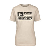 diving mom horizontal flag on a unisex t-shirt with a black graphic