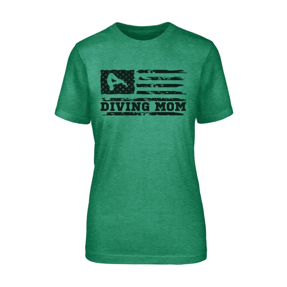 diving mom horizontal flag on a unisex t-shirt with a black graphic