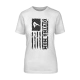 diving mom vertical flag on a unisex t-shirt with a black graphic