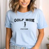 golf mom with golfer icon and golfer name on a unisex t-shirt with a black graphic