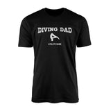 diving dad with diver icon and diver name on a mens t-shirt with a white graphic