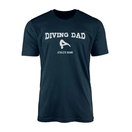 diving dad with diver icon and diver name on a mens t-shirt with a white graphic