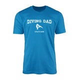 diving dad with diver icon and diver name on a mens t-shirt with a white graphic