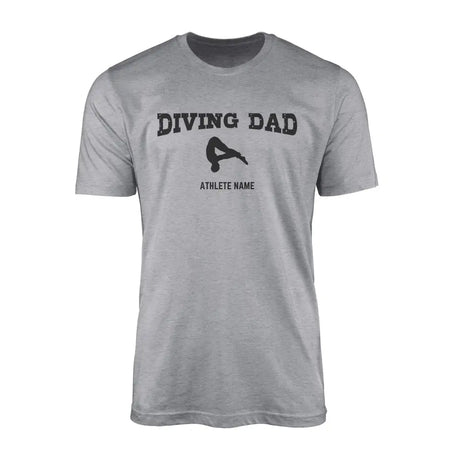 diving dad with diver icon and diver name on a mens t-shirt with a black graphic