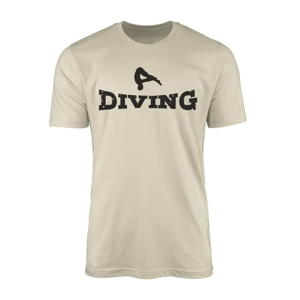 basic diving with diver icon on a mens t-shirt with a black graphic