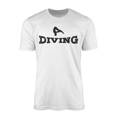 basic diving with diver icon on a mens t-shirt with a black graphic