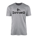 basic diving with diver icon on a mens t-shirt with a black graphic