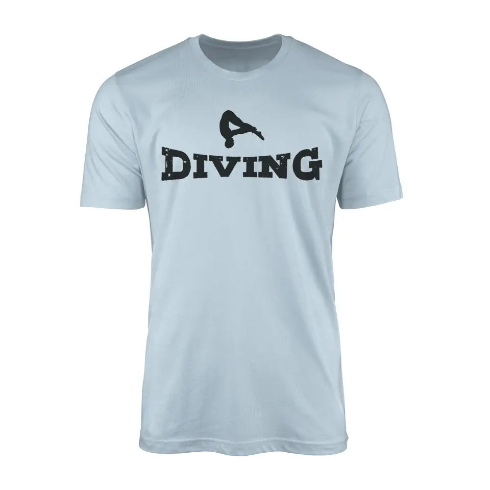 basic diving with diver icon on a mens t-shirt with a black graphic