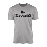 basic diving with diver icon on a mens t-shirt with a black graphic