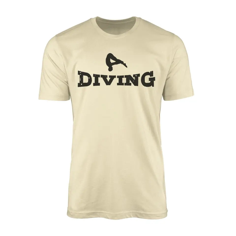 basic diving with diver icon on a mens t-shirt with a black graphic