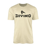 basic diving with diver icon on a mens t-shirt with a black graphic