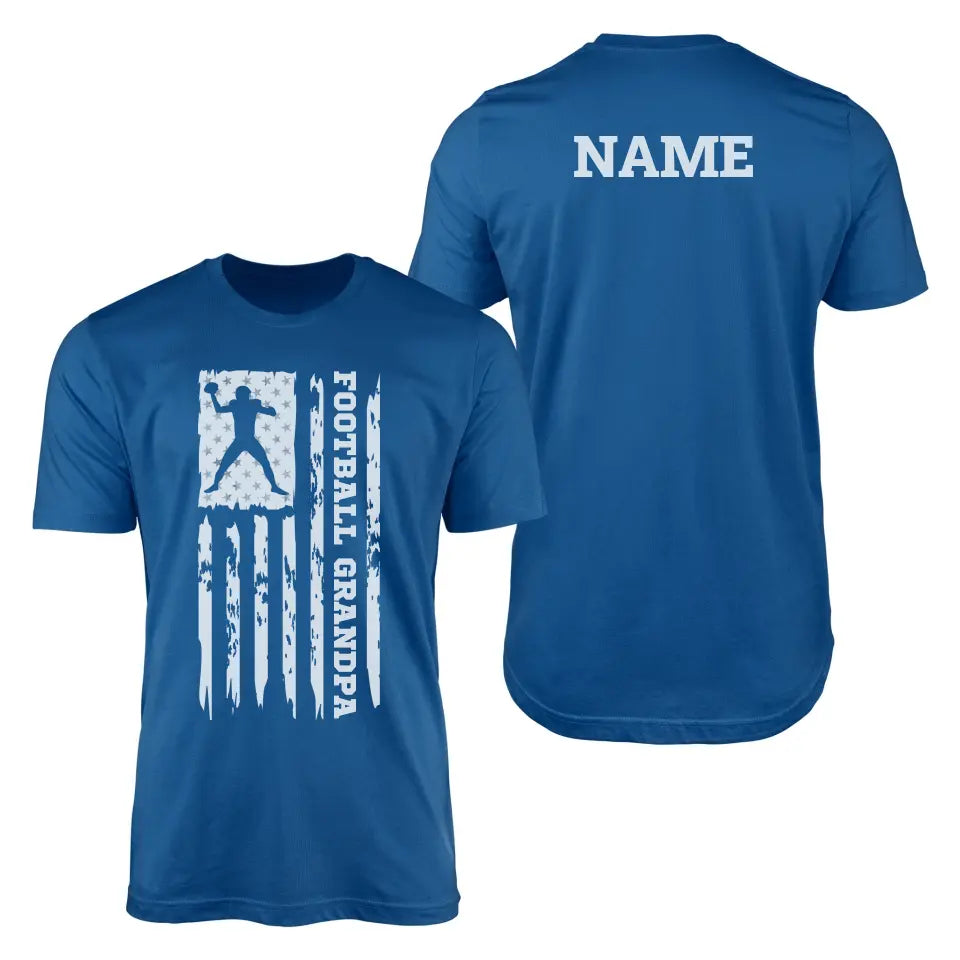 football grandpa vertical flag with football player name on a mens t-shirt with a white graphic
