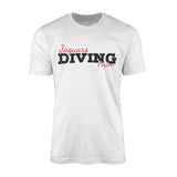 custom diving mascot and diver name on a mens t-shirt with a black graphic