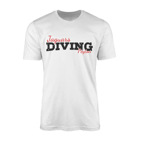 custom diving mascot and diver name on a mens t-shirt with a black graphic