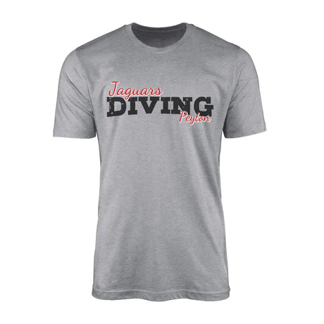 custom diving mascot and diver name on a mens t-shirt with a black graphic