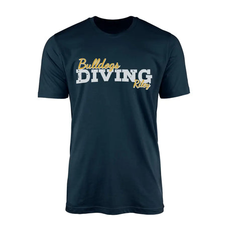custom diving mascot and diver name on a mens t-shirt with a white graphic