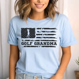 golf grandma horizontal flag on a unisex t-shirt with a black graphic